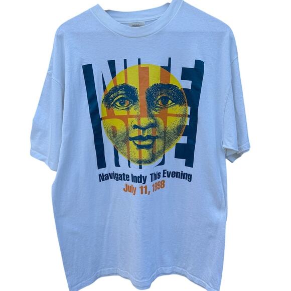 Indianapolis Cyclist Vintage 90s Nite Ride Indy Moon Bike White Shirt Mens Sz XL - Picture 1 of 7